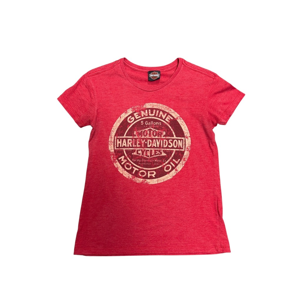 Harley-Davidson Womens Genuine Motor Oil Graphic T-Shirt Red Quaid Loma Linda M